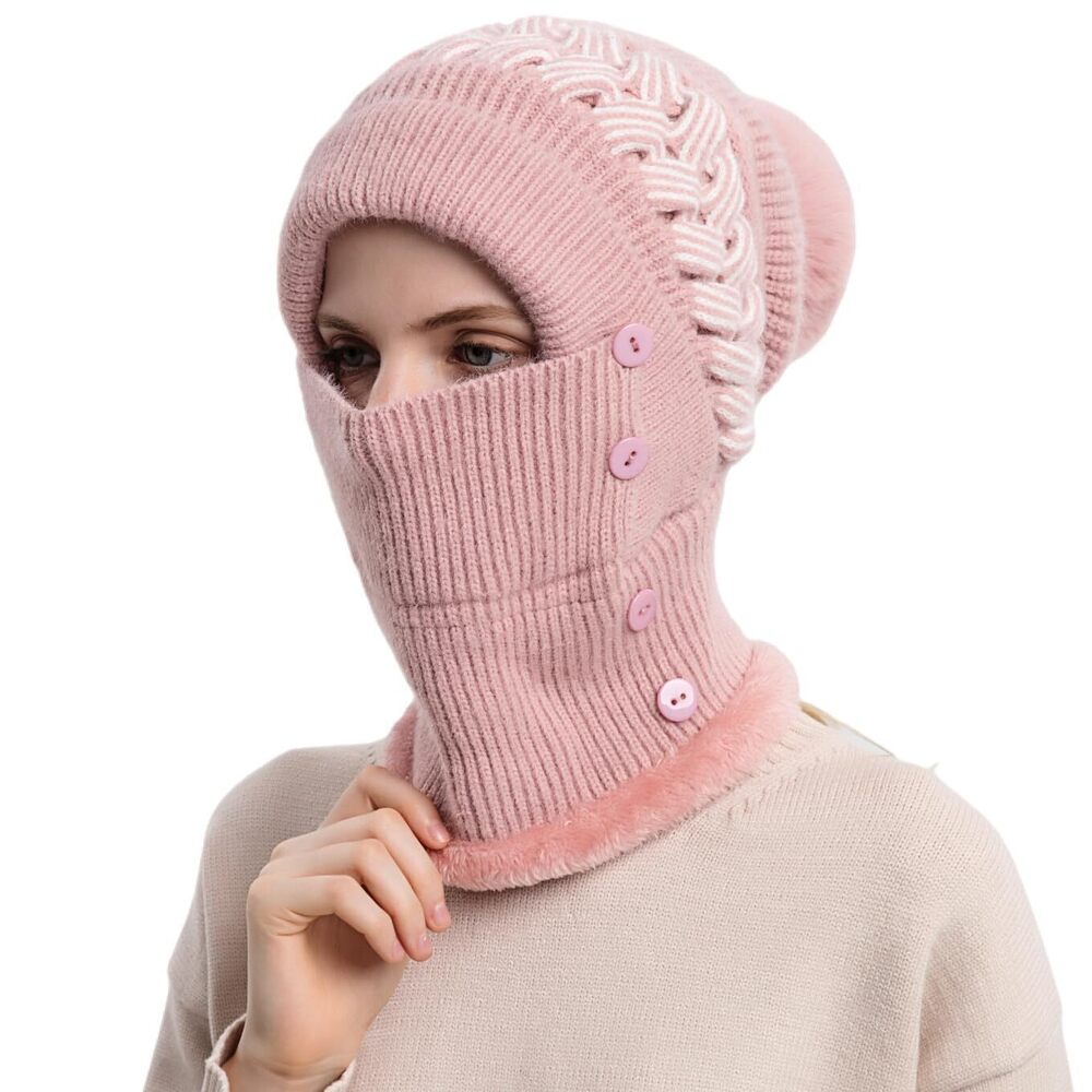 9542 Winter Knit Balaclava One Piece Skull Beanie Hat Neck Circle Scarf Set